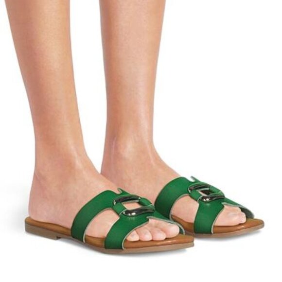 New Women's Embellished Slide Sandals Green - Picture 4 of 4